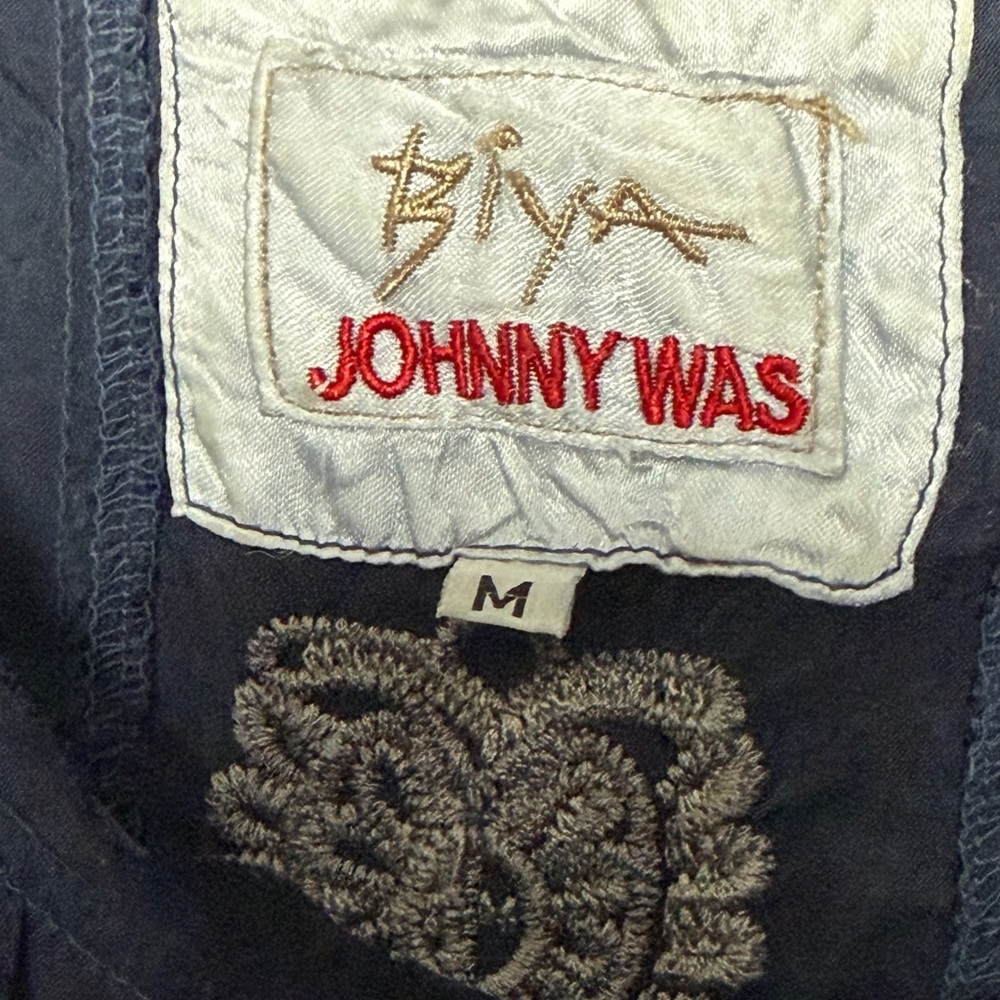 Johnny Was Biya Embroidered Cupra Tunic Blue Placement Boho Top M - Picture 4 of 4